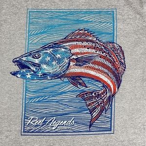 Reel Legends Fishing American Crew-Neck Graphic T-Shirt Gray Heather Men's XL